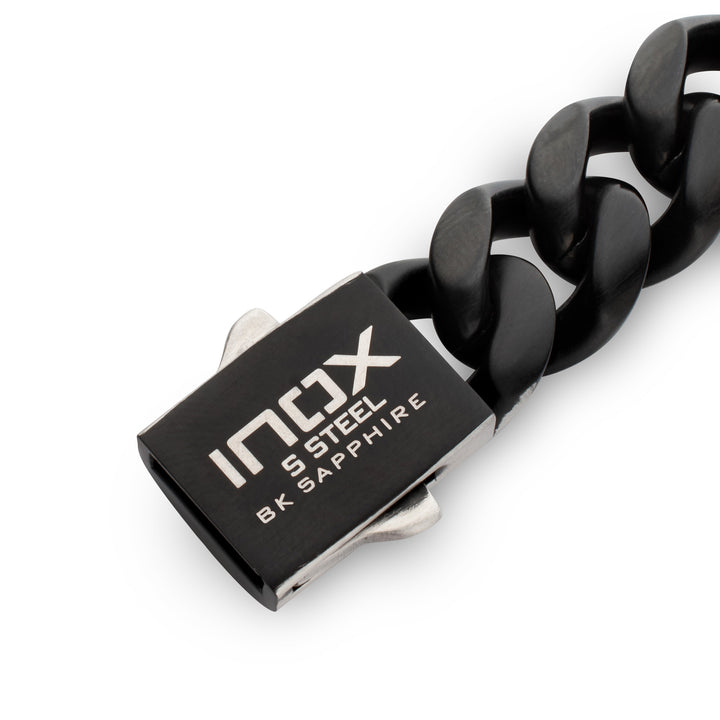 GEMINI EQUINOX: 12mm Black IP Matte Steel Cuban Chain with Black Sapphire Clasp Reversible Bracelet
