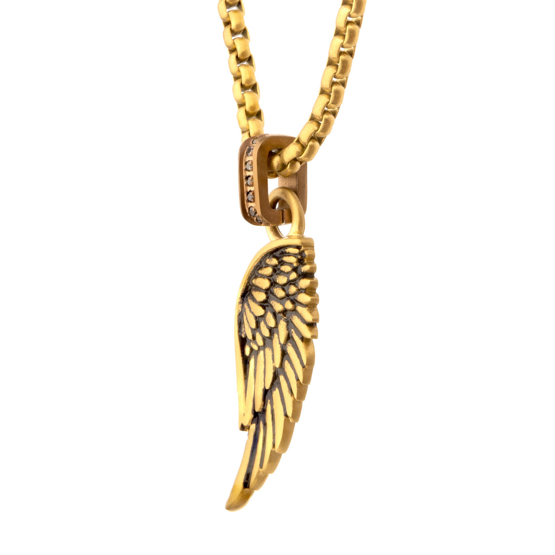 18Kt Gold IP Matte Finish Steel Oxidized Phoenix Pendant with Brown Glint of Black Sapphire Bail