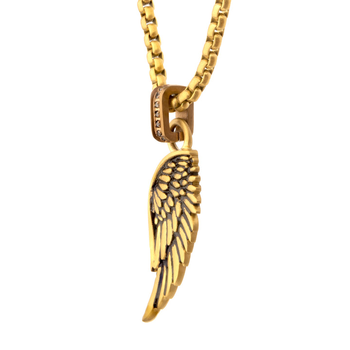 18Kt Gold IP Matte Finish Steel Oxidized Phoenix Pendant with Brown Glint of Black Sapphire Bail