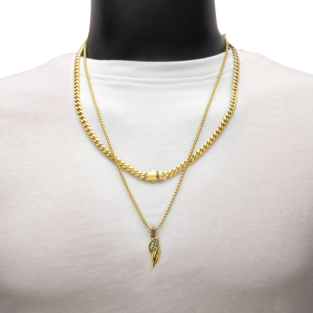 18Kt Gold IP Matte Finish Steel Oxidized Phoenix Pendant with Brown Glint of Black Sapphire Bail