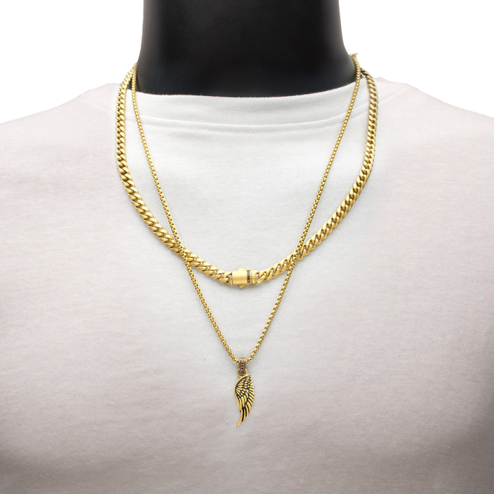 18Kt Gold IP Matte Finish Steel Oxidized Phoenix Pendant with Brown Glint of Black Sapphire Bail