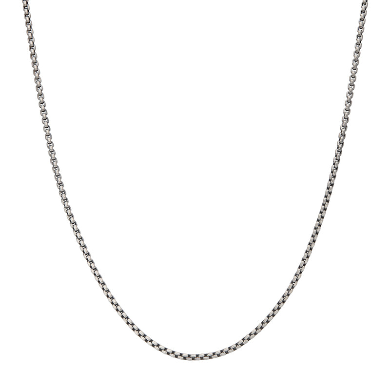 2.6mm 925 Italy Silver Black Rhodium Plated Brushed Satin Finish Box Chain Necklace