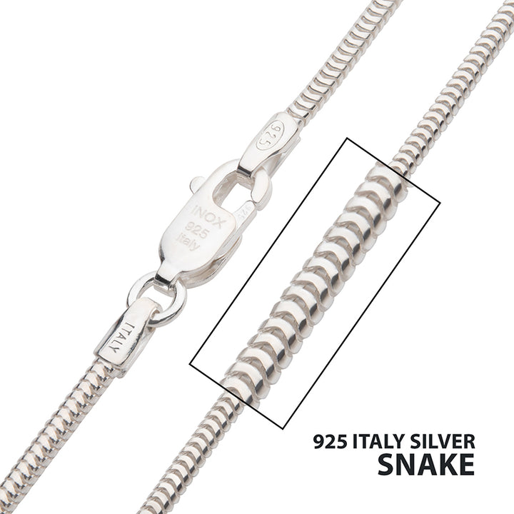 1.5mm 925 Italy Silver Polished Finish Snake Chain Necklace with Flat Lobster Clasp