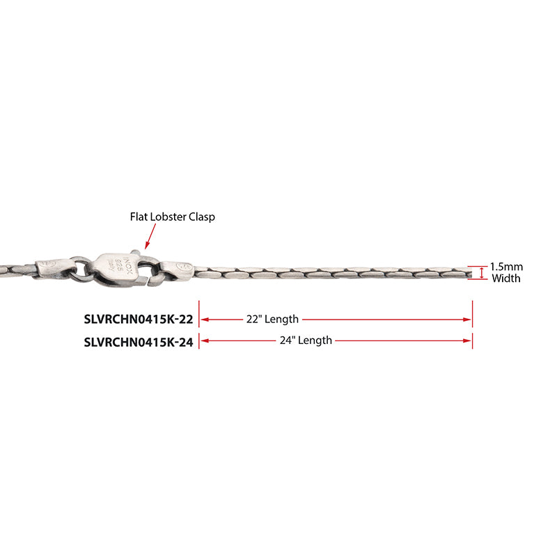1.5mm 925 Italy Silver Black Rhodium Plated Brushed Satin Finish Boston Chain Necklace