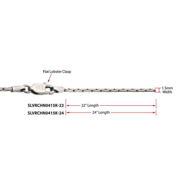 1.5mm 925 Italy Silver Black Rhodium Plated Brushed Satin Finish Boston Chain Necklace