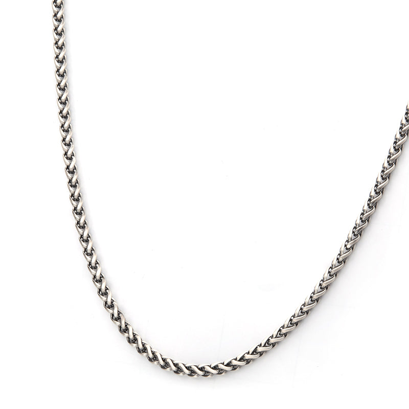 4mm 925 Italy Silver Black Rhodium Plated Brushed Satin Finish Wheat Chain Necklace