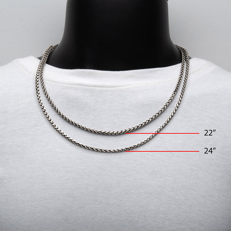 4mm 925 Italy Silver Black Rhodium Plated Brushed Satin Finish Wheat Chain Necklace