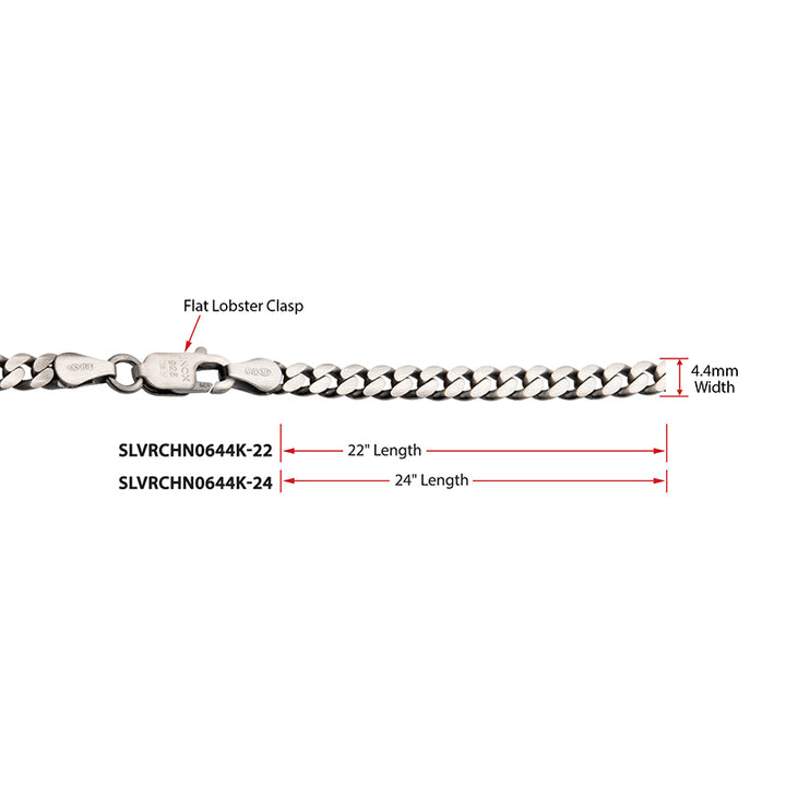 4.4mm 925 Italy Silver Black Rhodium Plated Brushed Satin Finish Diamond Cut Curb Chain Necklace