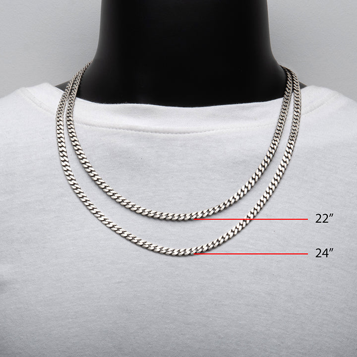 5.4mm 925 Italy Silver Black Rhodium Plated Brushed Satin Finish Diamond Cut Curb Chain Necklace