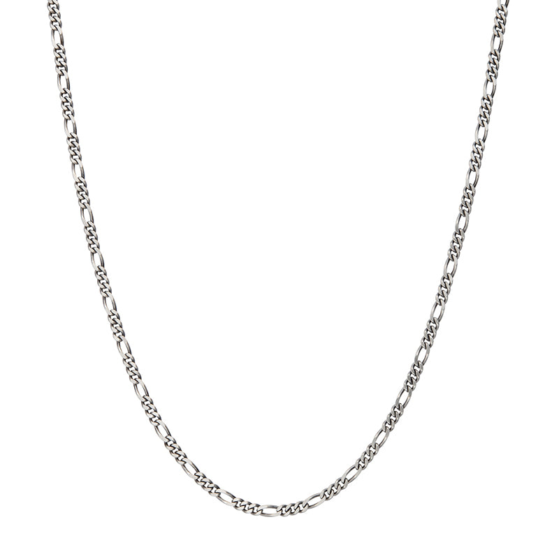 3.6mm 925 Italy Silver Black Rhodium Plated Brushed Satin Finish Figaro Chain Necklace