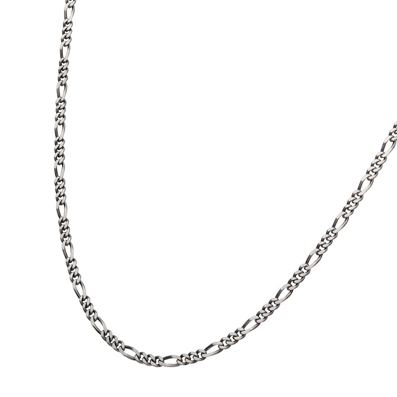 3.6mm 925 Italy Silver Black Rhodium Plated Brushed Satin Finish Figaro Chain Necklace