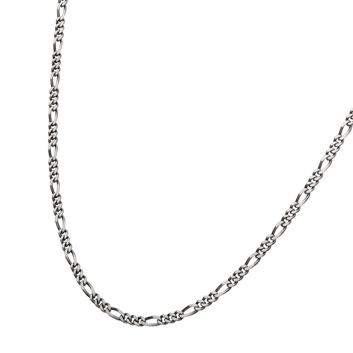 3.6mm 925 Italy Silver Black Rhodium Plated Brushed Satin Finish Figaro Chain Necklace
