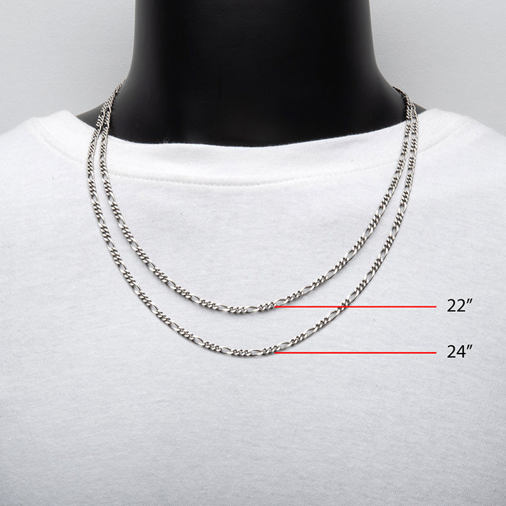 3.6mm 925 Italy Silver Black Rhodium Plated Brushed Satin Finish Figaro Chain Necklace