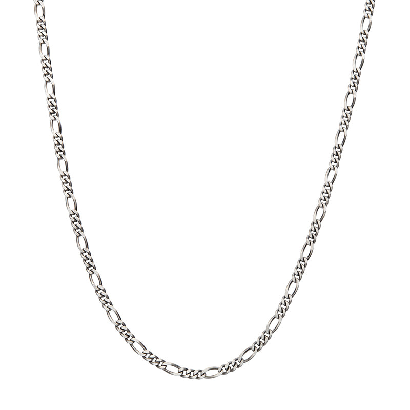 4.3mm 925 Italy Silver Black Rhodium Plated Brushed Satin Finish Figaro Chain Necklace