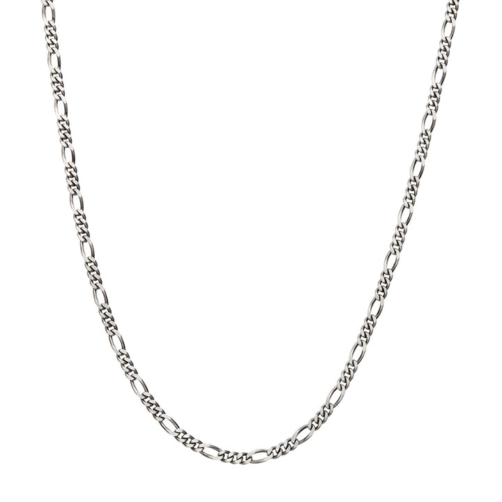 4.3mm 925 Italy Silver Black Rhodium Plated Brushed Satin Finish Figaro Chain Necklace