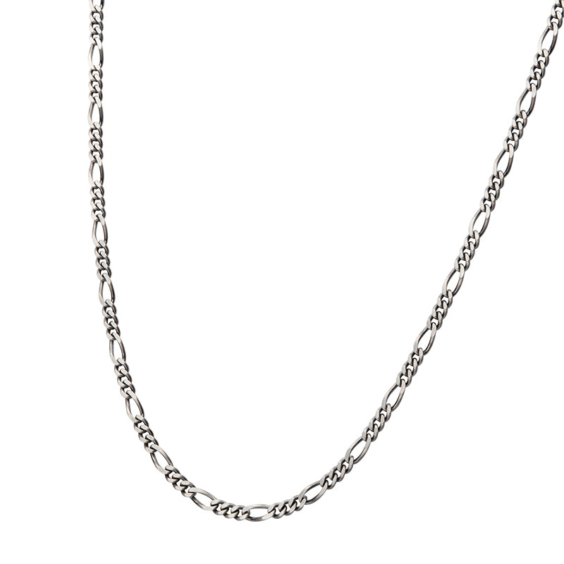 4.3mm 925 Italy Silver Black Rhodium Plated Brushed Satin Finish Figaro Chain Necklace