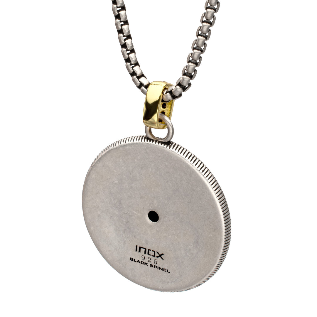 925 Sterling Silver Black Spinel Magellan Compass Pendant with Gold IP Bail