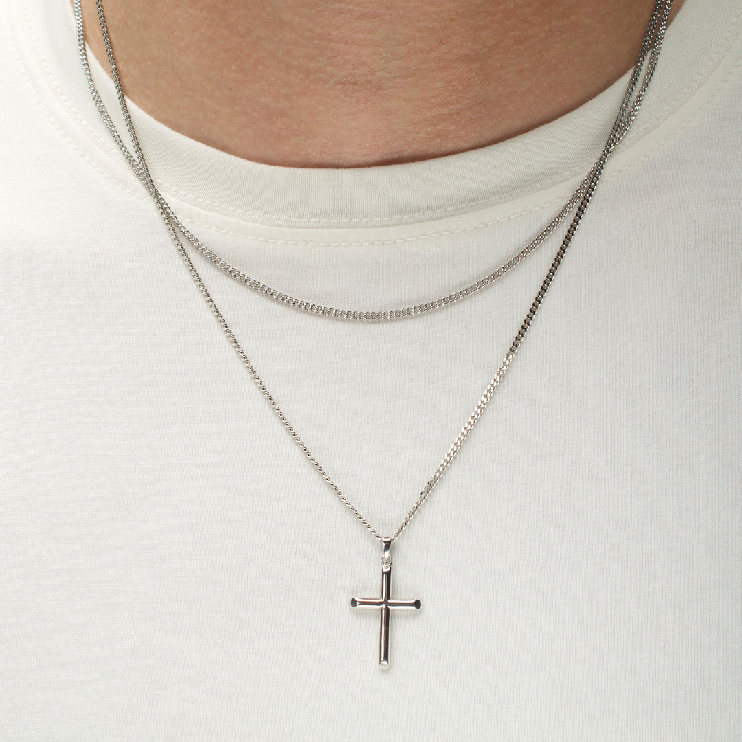 925 Sterling Silver Classica Cross Pendant with Flat Diamond Cut Chain
