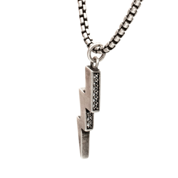 925 Sterling Silver White Sapphire Side Gem Lightning Bolt Pendant