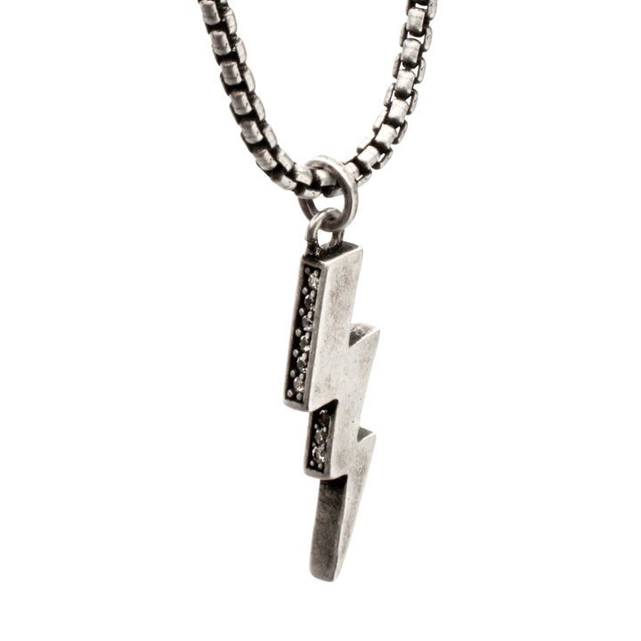 925 Sterling Silver White Sapphire Side Gem Lightning Bolt Pendant