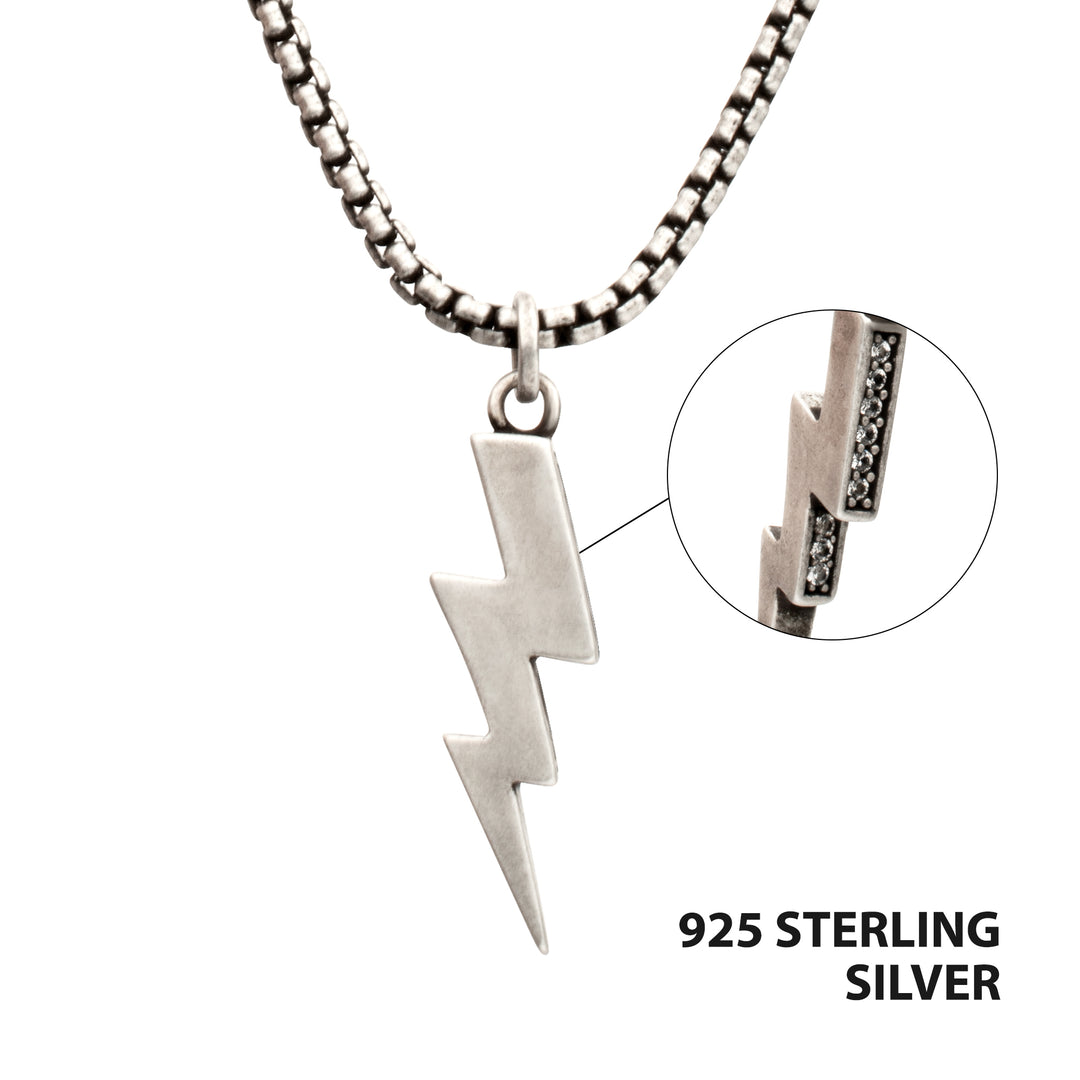 925 Sterling Silver White Sapphire Side Gem Lightning Bolt Pendant