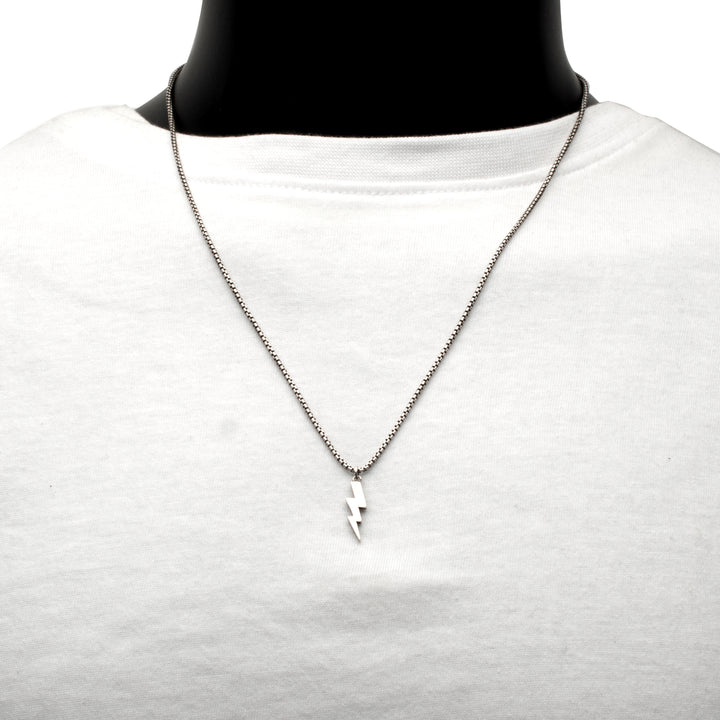 925 Sterling Silver White Sapphire Side Gem Lightning Bolt Pendant
