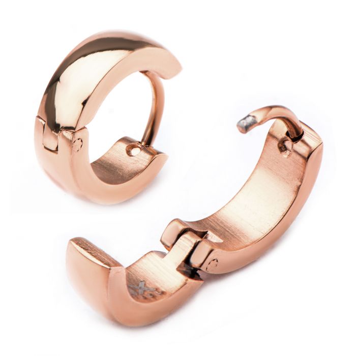 9mm/4mm Rose Gold IP Huggie Earrings
