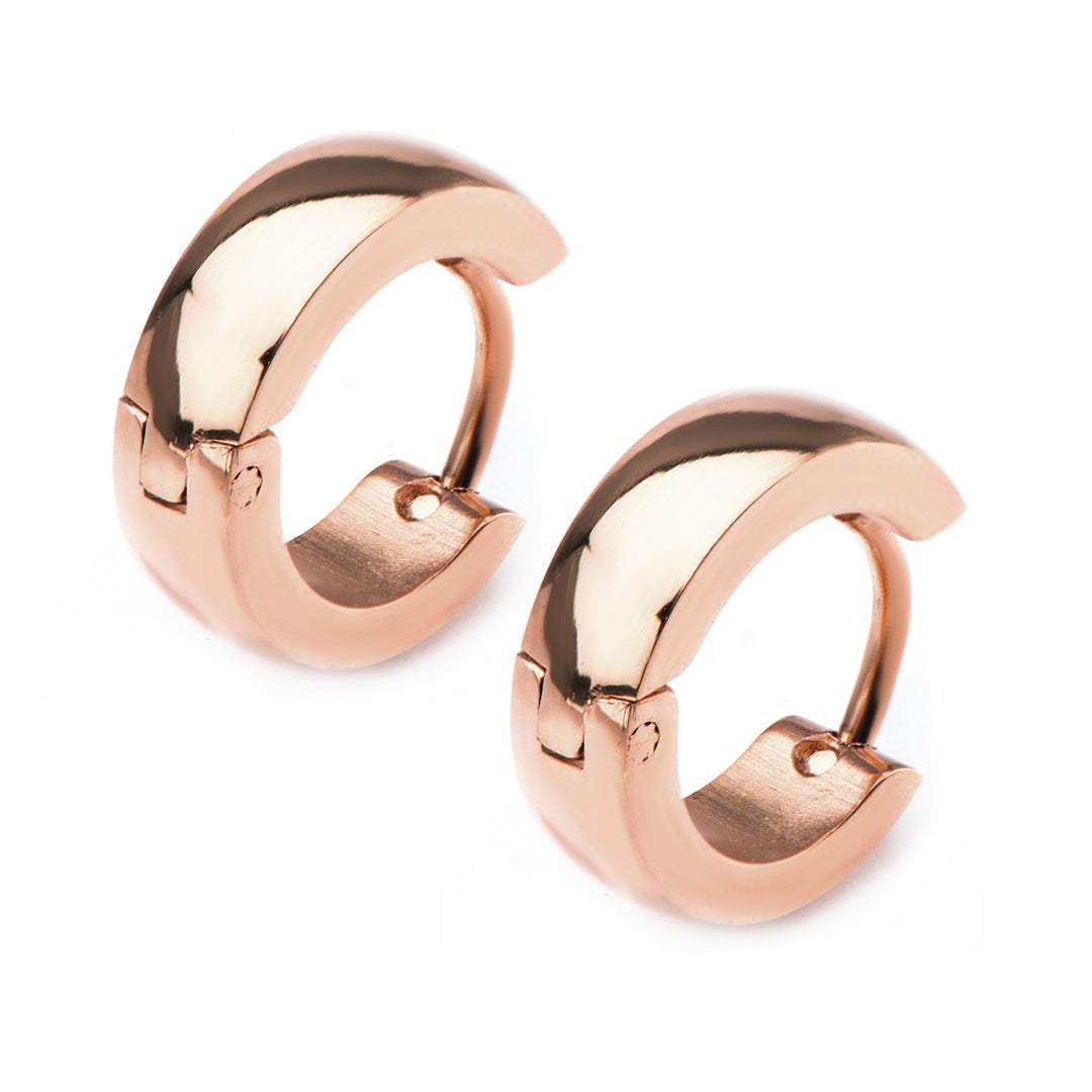 9mm/4mm Rose Gold IP Huggie Earrings
