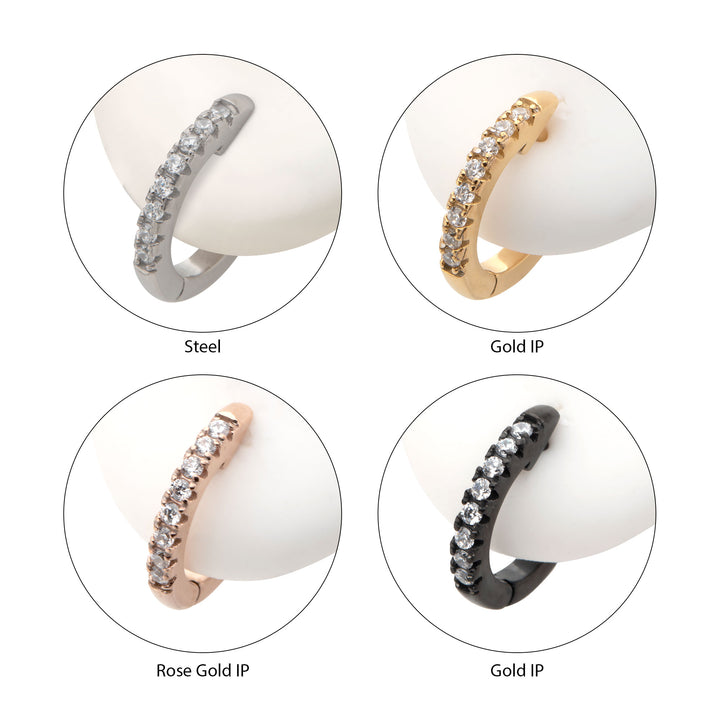 Stainless Steel with Prong Set 9pcs Clear AAA CZ Huggie Earrings