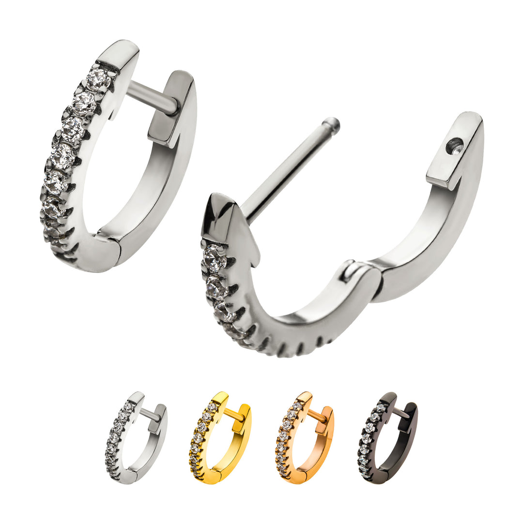 Stainless Steel with Prong Set 9pcs Clear AAA CZ Huggie Earrings