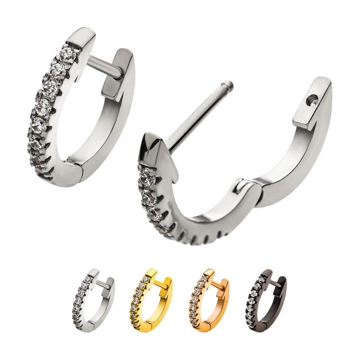 Stainless Steel with Prong Set 9pcs Clear AAA CZ Huggie Earrings