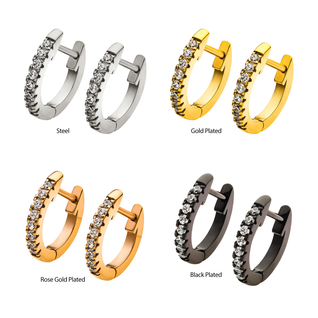 Stainless Steel with Prong Set 9pcs Clear AAA CZ Huggie Earrings