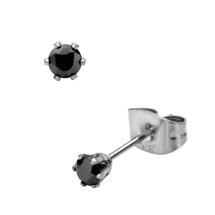 Prong Set Black CZ  Stud Earrings (Unisex)