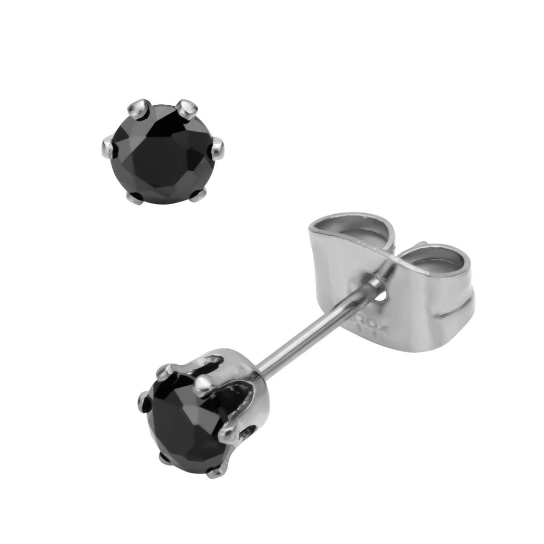 Prong Set Black CZ  Stud Earrings (Unisex)