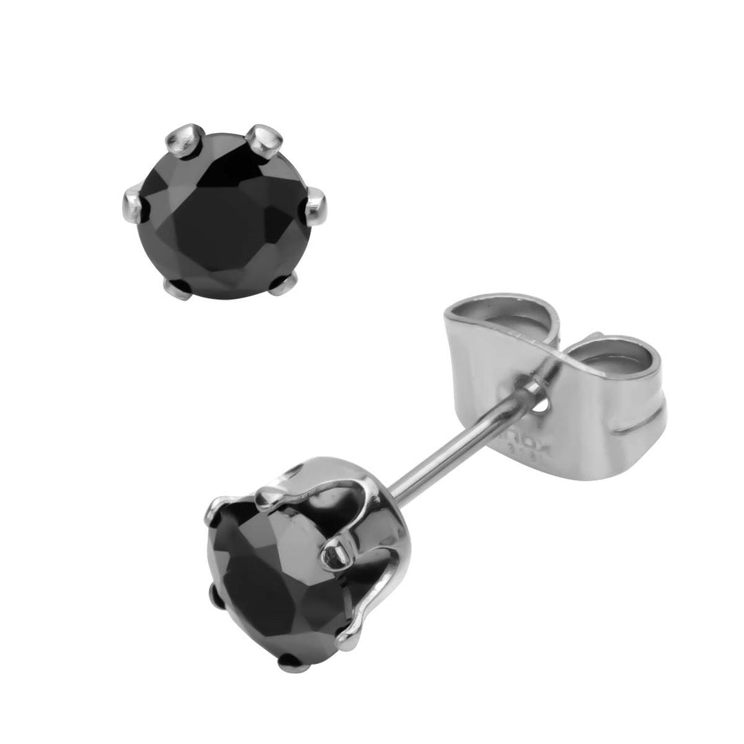 Prong Set Black CZ  Stud Earrings (Unisex)