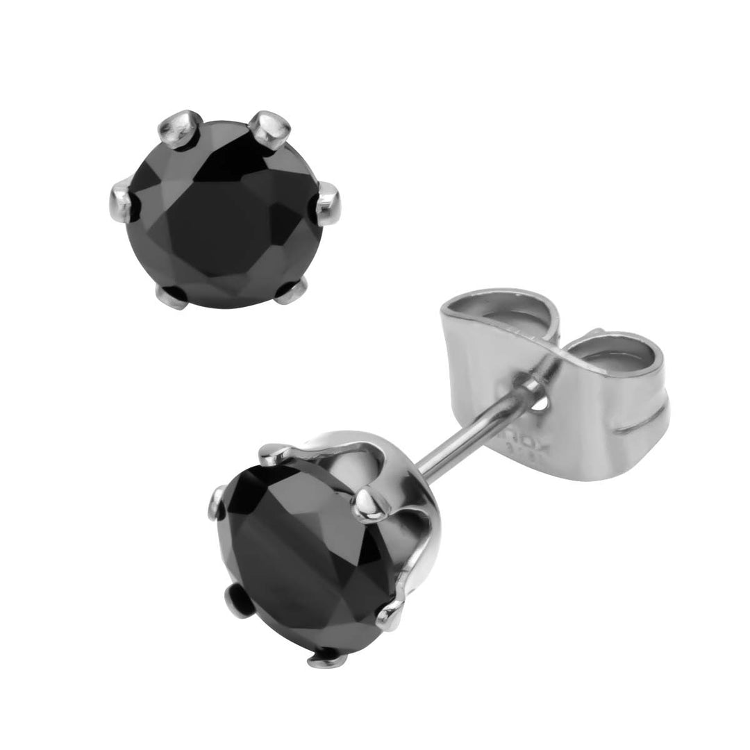Prong Set Black CZ  Stud Earrings (Unisex)