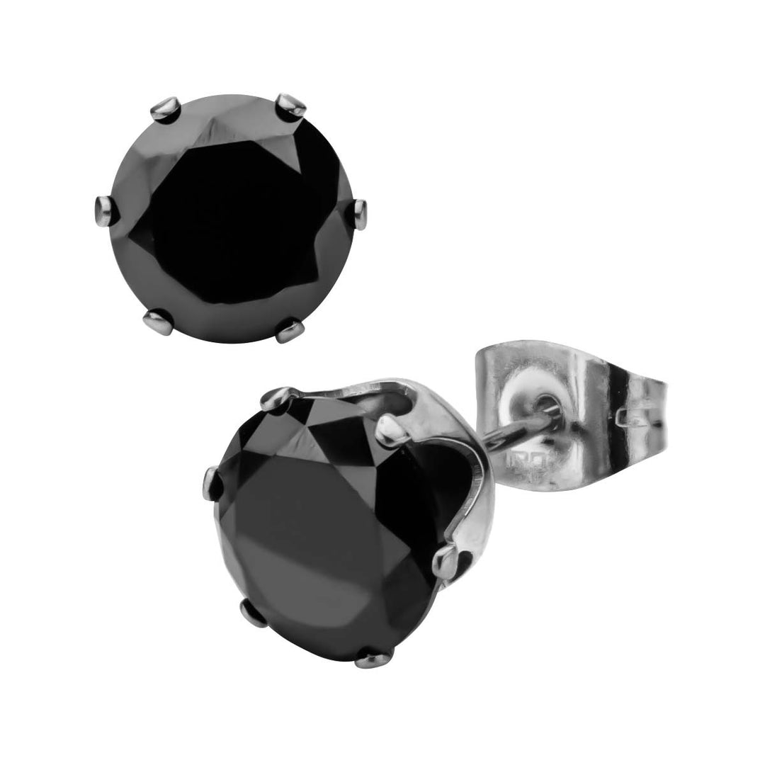 Prong Set Black CZ  Stud Earrings (Unisex)