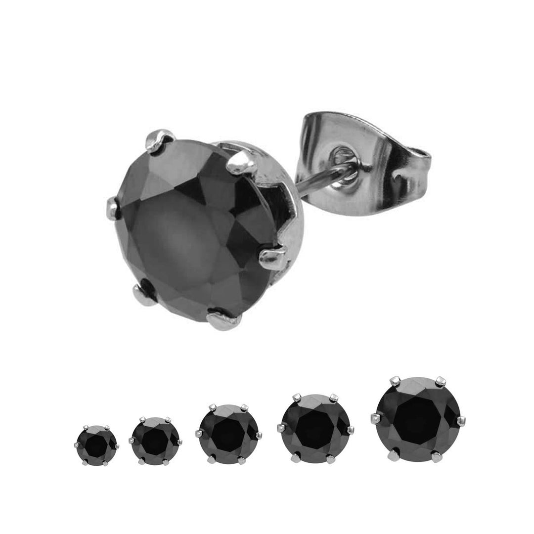 Prong Set Black CZ  Stud Earrings (Unisex)