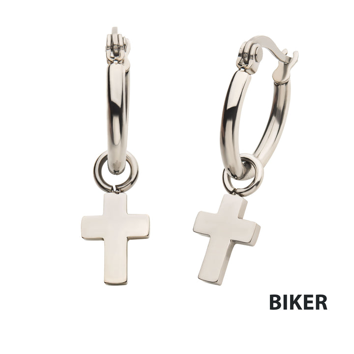 Stainless Steel Hoop with Cross Dangle Earrings