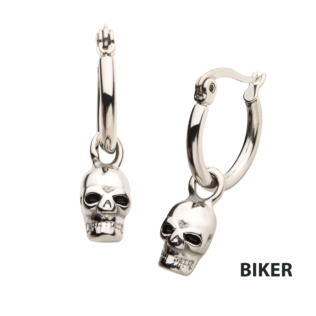 Stainless Steel Hoop with Skull Dangle Earrings
