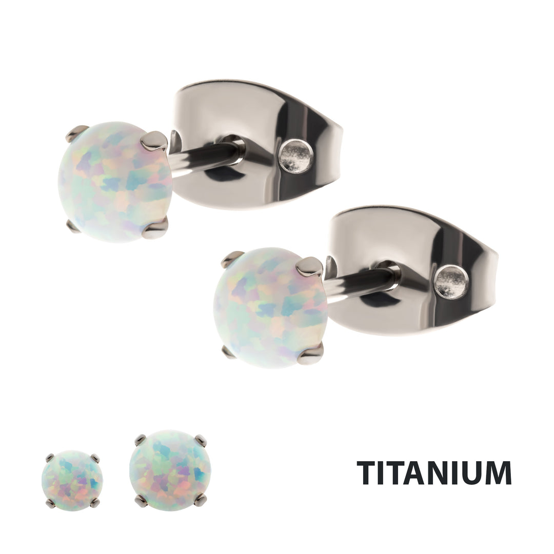 20g Titanium Post and Butterfly Back with 4-Prong Opal Stud Earrings