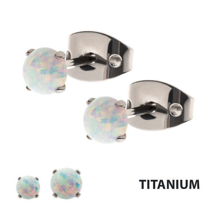 20g Titanium Post and Butterfly Back with 4-Prong Opal Stud Earrings