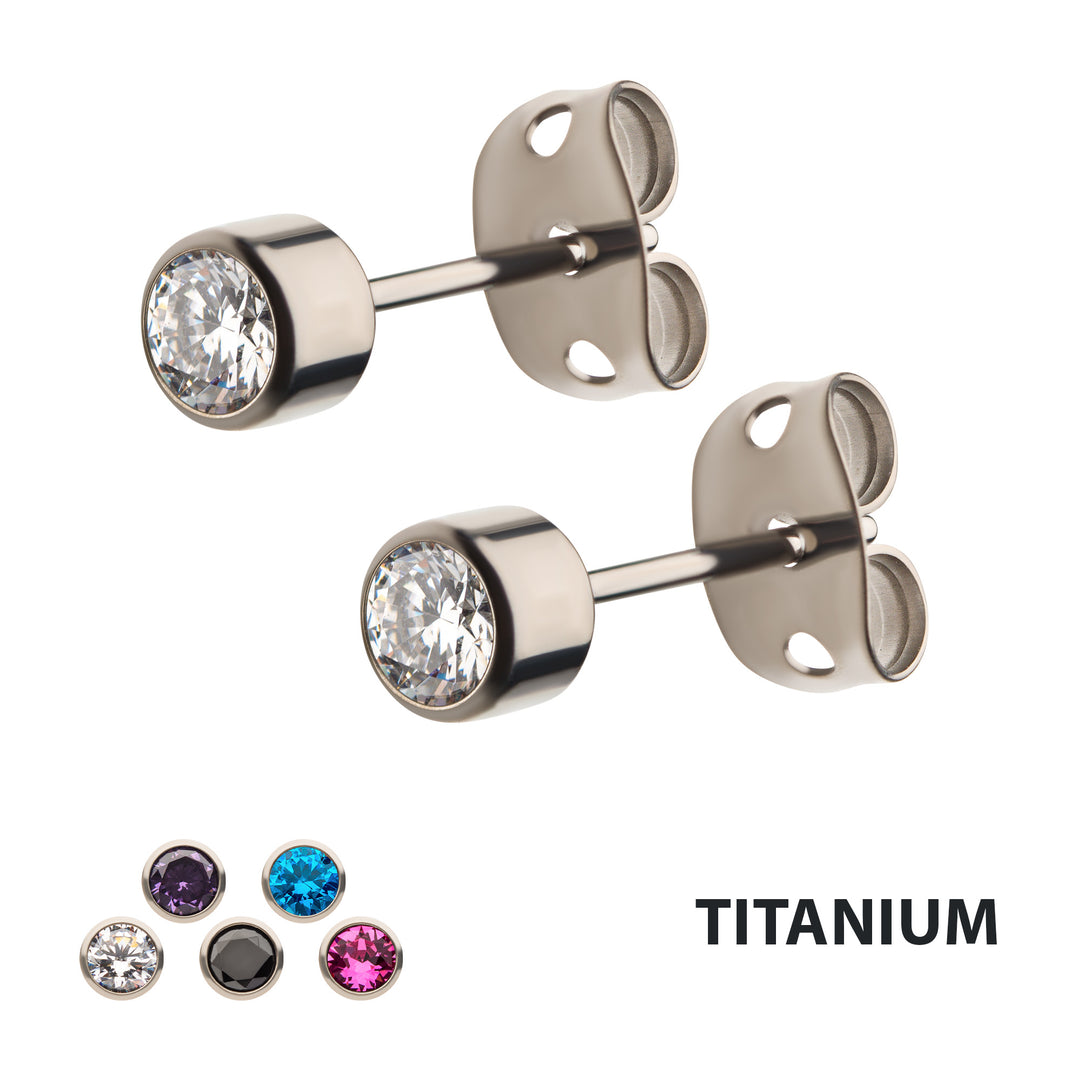 20g Titanium Post and Butterfly Back with Bezel Set Gem Stud Earrings