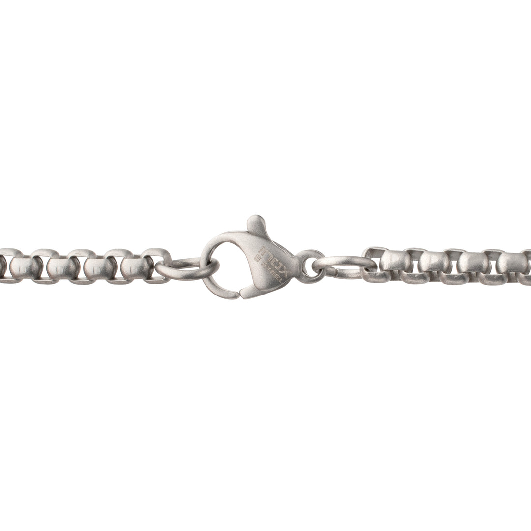 OCEAN STEED: Matte Finish Steel Blue Beveled Strip with Black Sapphire Dog Tag Pendant