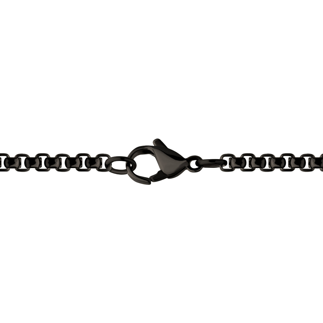 Black IP Solid Copper Carbon Cross Pendant with Black Sapphire & Box Chain