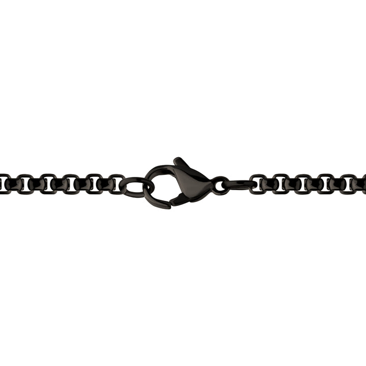 Black IP Solid Copper Carbon Cross Pendant with Black Sapphire & Box Chain
