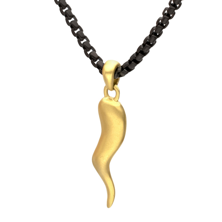 Matte 18Kt Gold IP Steel Italian Horn with Black IP Steel Box Chain