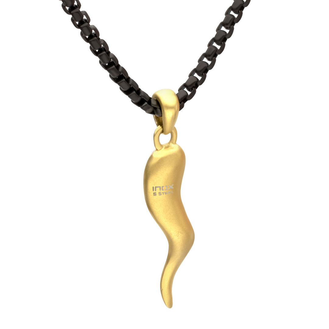 Matte 18Kt Gold IP Steel Italian Horn with Black IP Steel Box Chain