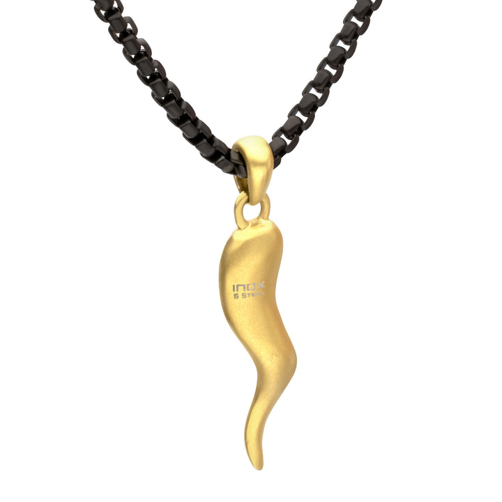 Matte 18Kt Gold IP Steel Italian Horn with Black IP Steel Box Chain