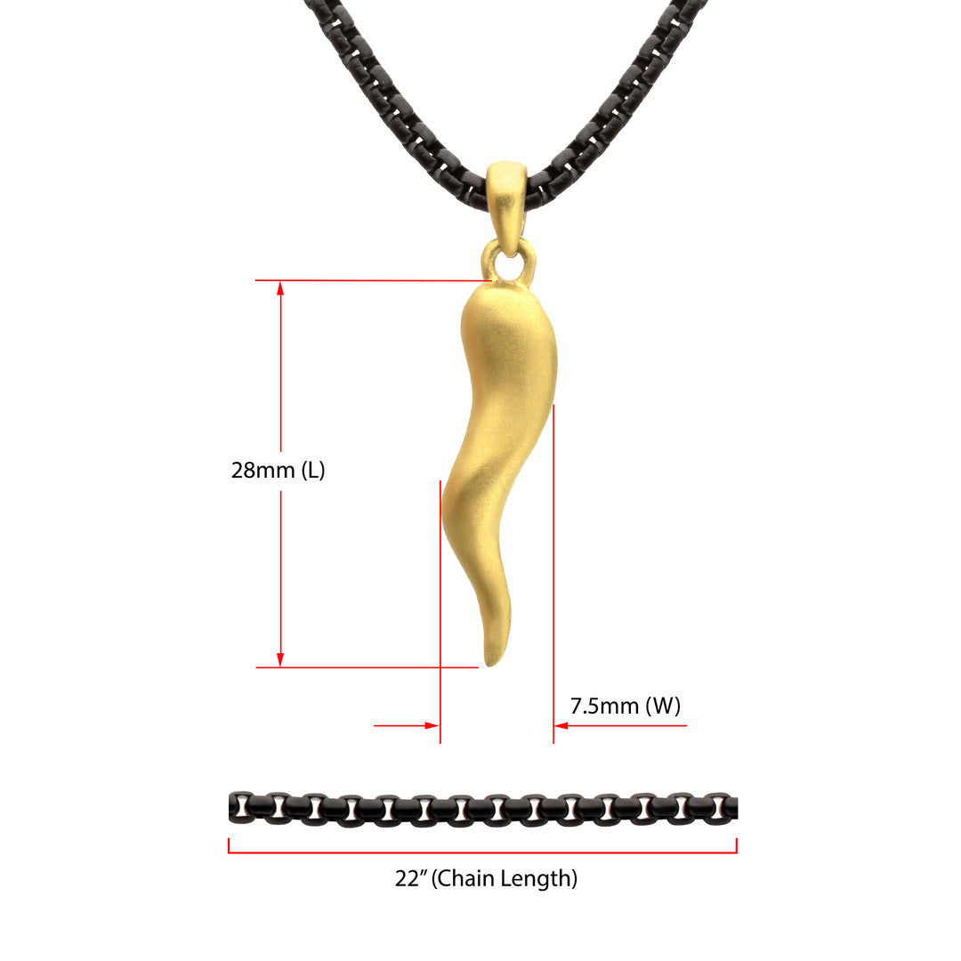 Matte 18Kt Gold IP Steel Italian Horn with Black IP Steel Box Chain